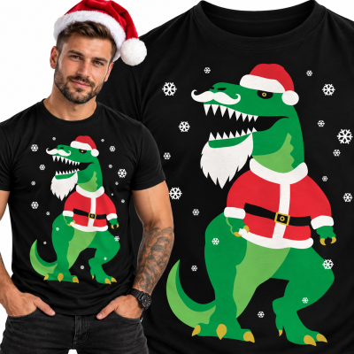 KOSZULKA ŚWIĄTECZNA T-REX SANTA FUNNY CHRISTMAS